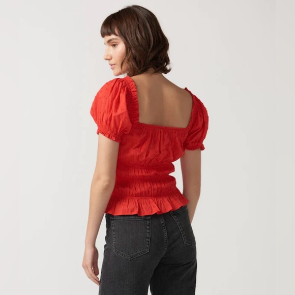 SELF CONTRAST Red Alana Smocking Top, size M - Picture 2 of 7